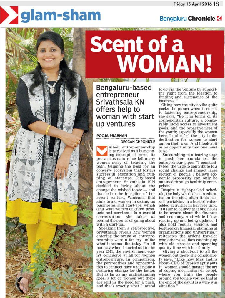 View on start-up ventures in Deccan Chronicle Newspape, Bangalore